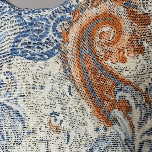 Chico’s Side Button Textured Paisley Knit Rayon Blue Ivory Top Size 2 (Lg, 12) - Picture 5 of 9